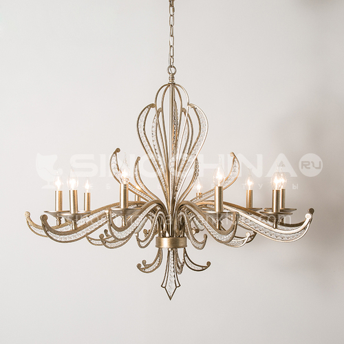 American country chandelier living room chandelier restaurant creative crystal personality retro silver wrought iron lamp-WX-D9100